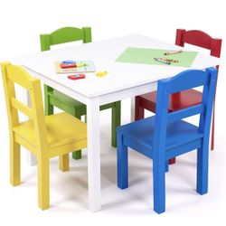 Kids Wood Table and 4 Chairs Set