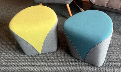 Pouf Ottomans Set of 2 Lime Green and Teal