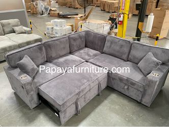 New 90” Sectional sofa with pull-out bed and storage. Upholstered by soft corduroy fabric, Sectional Sofa Bed, Sleeper Sofa, Pull-out Bed Couch, Sofa