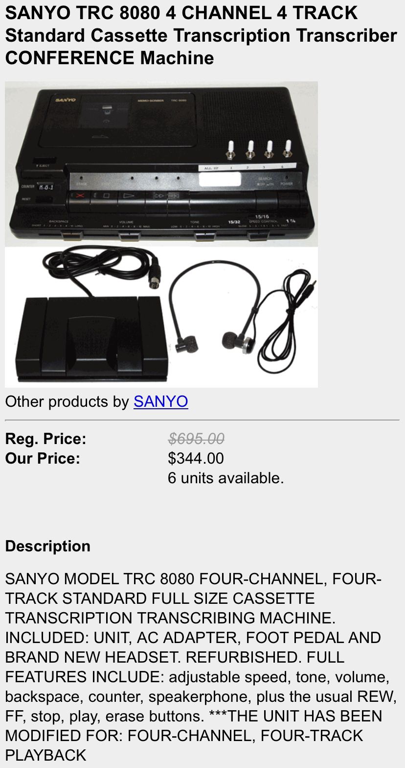 Sanyo Standard Cassette Transcribing System 