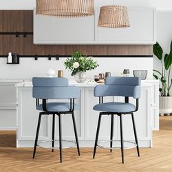 Swivel Bar Stools 24 Inch SH (Set of 2) Blue , Ergonomic Backrest, Linen Fabric Bar Stools