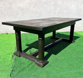 Distressed farmhouse reclaimed oak wood trestle Dining table
