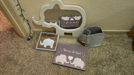 Nursery elephant decor, nursery decor, elephant white mirror, elephant bookholder, you are so loved canvas, elephant canvas