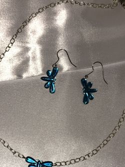 Light Blue Dragonfly Earrings And Necklace
