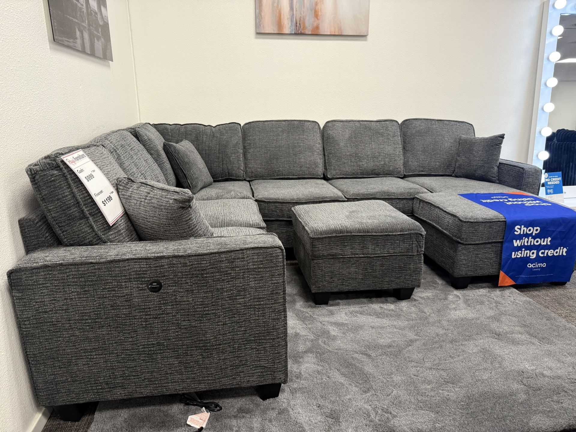 Dark Gray Sofa Sectional Set + Ottoman - Free Delivery 