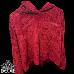 Joyspun Joyful Red Cable Cropped Plush Pullover Hoodie Shirt Womens Medium