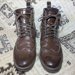 H&M Men’s Brown Leather Wingtip Brogue Lace-Up Ankle Dress Boots US 10 EUR 43