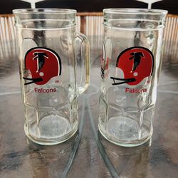 Vintage 1980s Atlanta Falcons Glass Beer Mugs (Set of 2)
