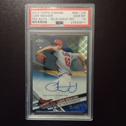 2017 Topps Chrome Luke Weaver Auto RC Blue Wave Refractor #59/75 PSA 10