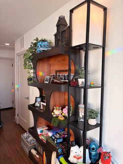 Modern Dark Wood Bookshelf / Display Shelf – Unique Design