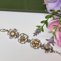 Brighton "Garden Flower Bracelet" Beautiful Design of Gold, Silver & Crystals