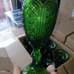 ** CAROUSEL OLIVE GREEN GOBLET DRINKING GLASSES ( Set Of 6 )