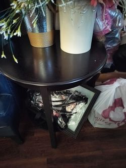 CLEANING HOUSE! Dark cherry brown/black wood heavy side table
