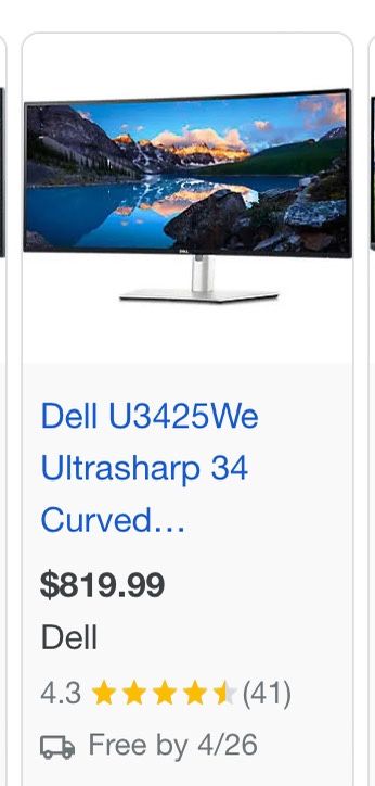 Dell U3425We ultra sharp 34 Curved USB Monitor 