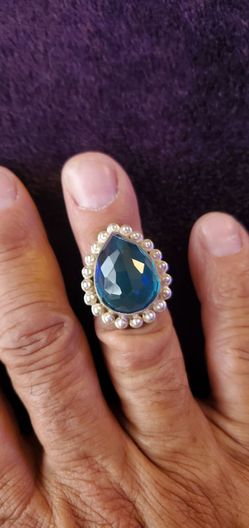 Beautiful Vintage 70'S Sterling Silver 925 Blue Topaz Ring Size 6.5
