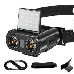 Camping Essentials for Headlamp, LED Rechargeable Light, Stepless Dimming Hands Free Clip on Cap Lights, 90° COB Hat Flashlight Headlamp 1500mhA Batte