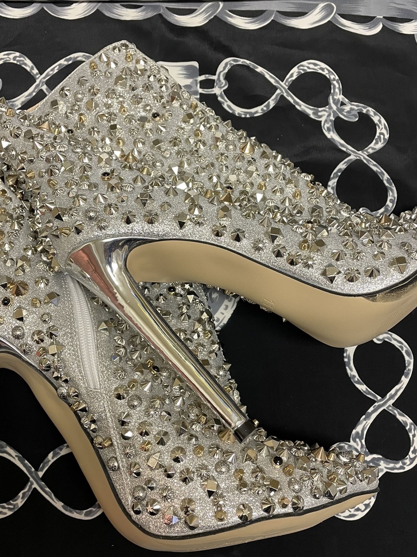 Embellished Silver Heels