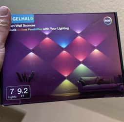 ANGELHALO Smart Wall Sconces, Music Sync Indoor Double-Headed Wall Lights, Works with Alexa, Multicolor LED Wall Light for Home Decor, Dynamic Scenes 