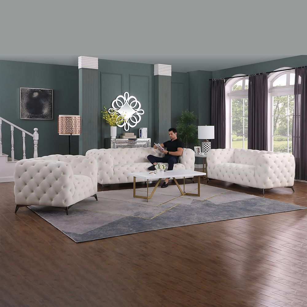 Cheap New White Flannel Sofa Set