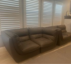 Grey Leather 3 Sofas Set $825