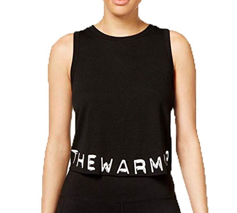Jessica Simpson “The Warm Up” Graphic Spell Out Wide Crop Tank Top – Black & White – Size M