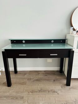 TV Media Glass Desk with 2 Drawers Espresso