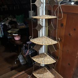 Wrought Iron & Wicker 4tier Bronze Plant Stand:5ft. Foldable. Good Condition 