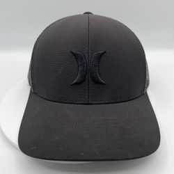 Hurley Del Mar Icon Solid Black Adult Snap Back Mesh Trucker Cap Hat