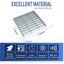 Galvanized Steel Drain Grate, 11.8x11.8 Heavy Duty Outdoor Drain Cover,B125 Class Channel Grate, Rust-Proof Metal Sewer Grate, Silver Square Drainage 