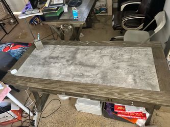 Rustic Wood Desk with Concrete-Look Top