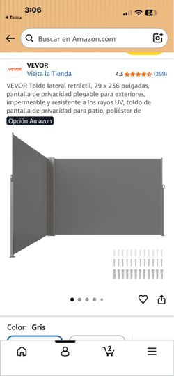 VEVOR Toldo lateral retractil, 79 x 236 pulgadas, pantalla de privacidad plegable para exteriores, impermeable y resistente a los rayos UV, toldo de p