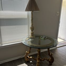 Gold Antique Glass Table & Lamp