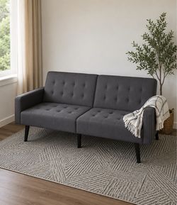 65" W Folding Futon Couch Sofa Bed w/ 2 USB Charging Ports