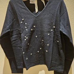 New! Women Size S V-neck pullover style with embroidered sequin.