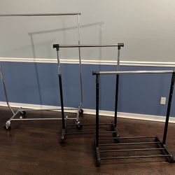 Three Portable Clothing Garment Racks