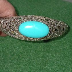Silver And Turquoise W Marcacite Cuff