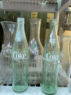 2Vintage Green Glass 1 Ltr Coke Bottle