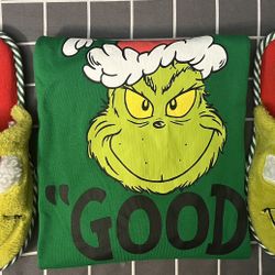 Men’s X-mas Dr. Seuss The Crinch Pull-on Sleepwear (M) & Slide Slippers: 7-8 With Santa Hat Detail 