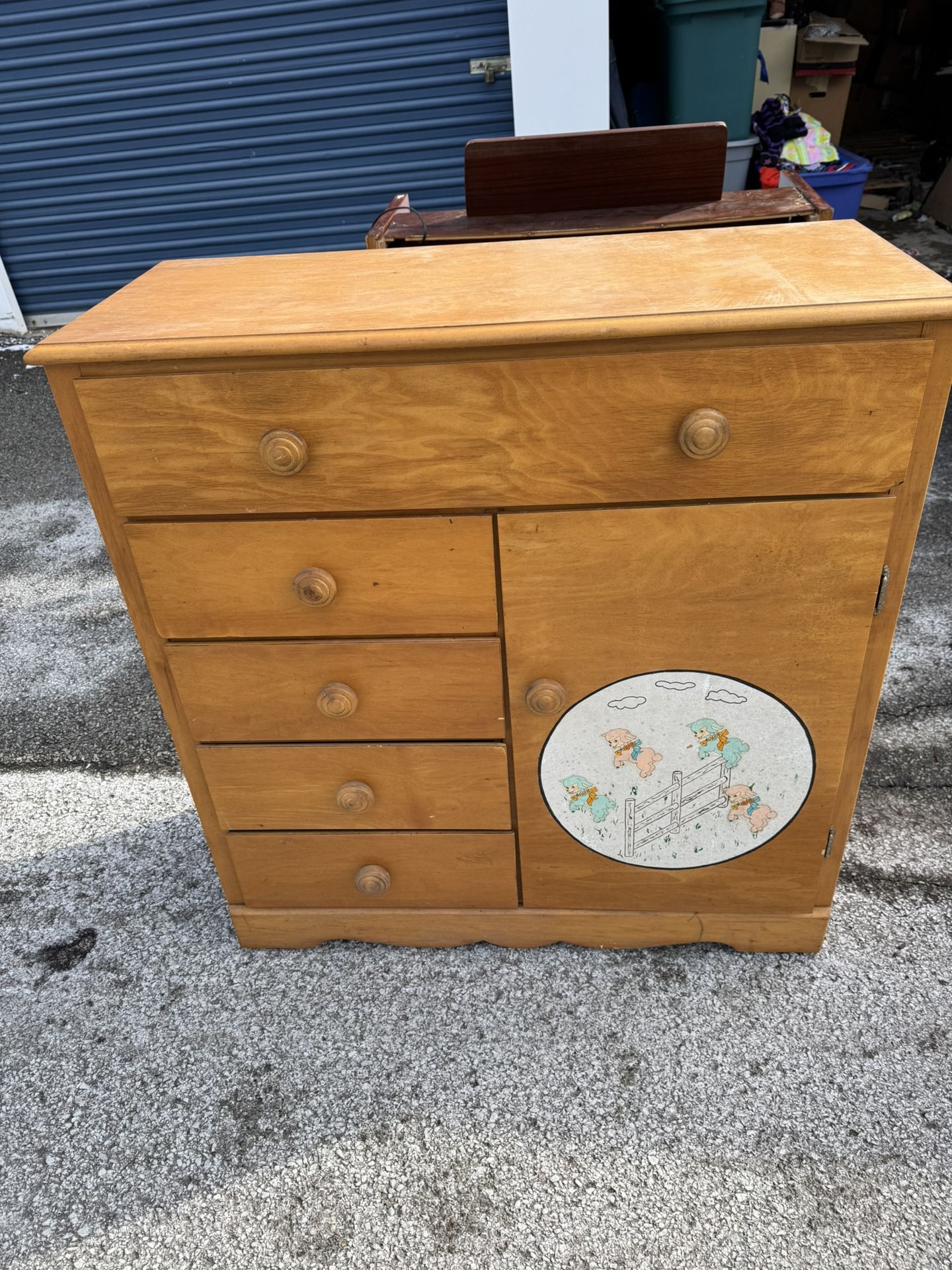 Antique Baby's Armoire 5 Drawer Dresser 38 1/2” wide 16” deep 39 3/4” tall