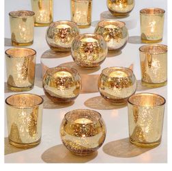 24 Pcs Assorted Gold Votive Candle Holders,
