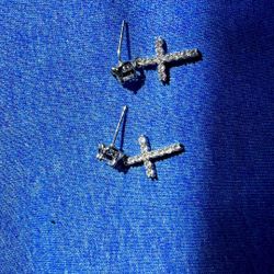 Iced Our Cross Pendant Earrings - (NEW IN BAG) 7mm
