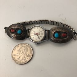 Vintage Silver, Turquoise Watch Bracelet 