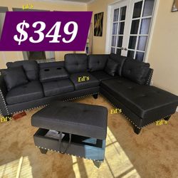BRAND NEW 3PCS SECTIONAL SOFA SET WITH OTTOMAN AND ACCENT PILLOW INCLUDED $349