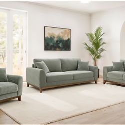 Sofa And Loveseat Olive Green Chenille Fabric. New Especial Price 