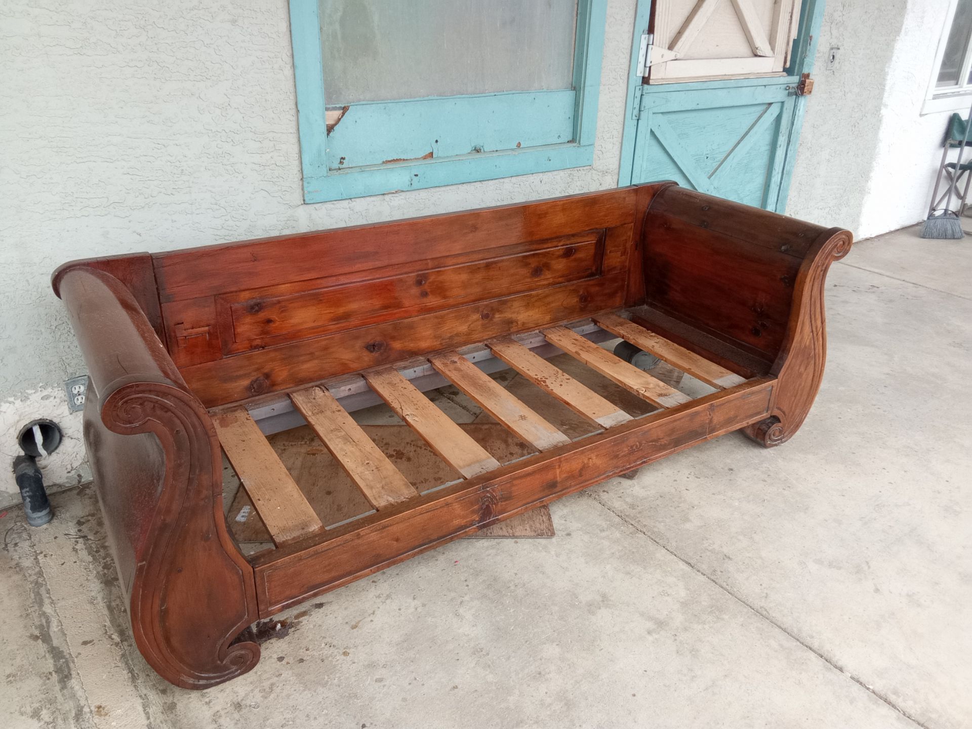 Cedar 1900's vintage wooden hand carved couch and Free boat