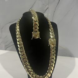 Gold Cuban Chain Set 14k
