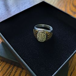 Men’s 24K Gold Plated Stainless Steel Ring Size 10 CZ Crystal Inlay – Excellent