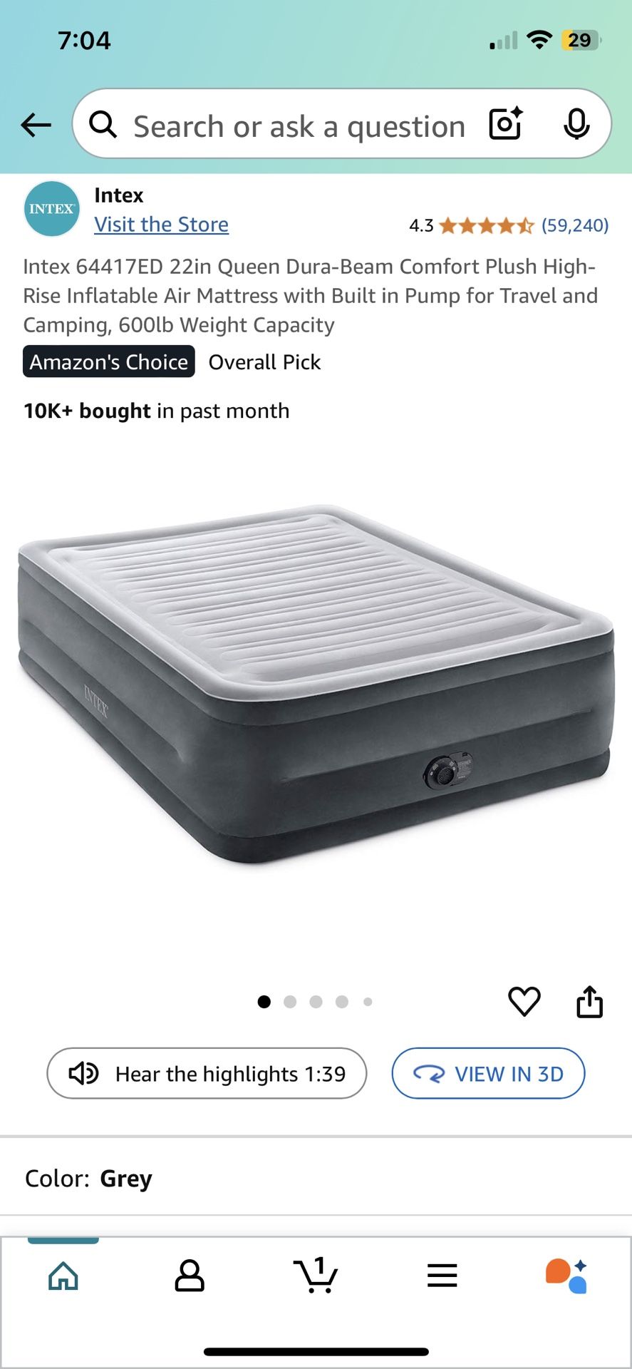 Intex Full Sized Air Mattress. Used Once For A Week. Excellent Support And Didn’t Deflate At All While Sleeping. I’m 200 Lbs.