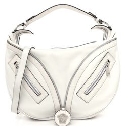 VERSACE White Calfskin Leather Hobo Bag 