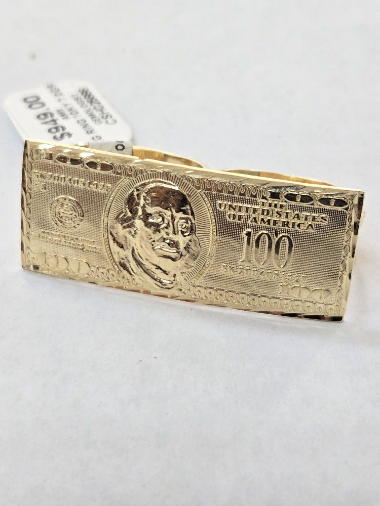 10kt Gold $100 Bill Double Finger Ring 